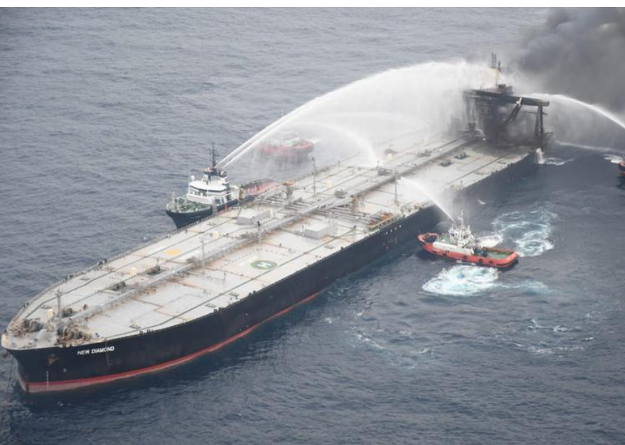  Sri Lankan navy tows fire-stricken tanker to sea as wind strengthens