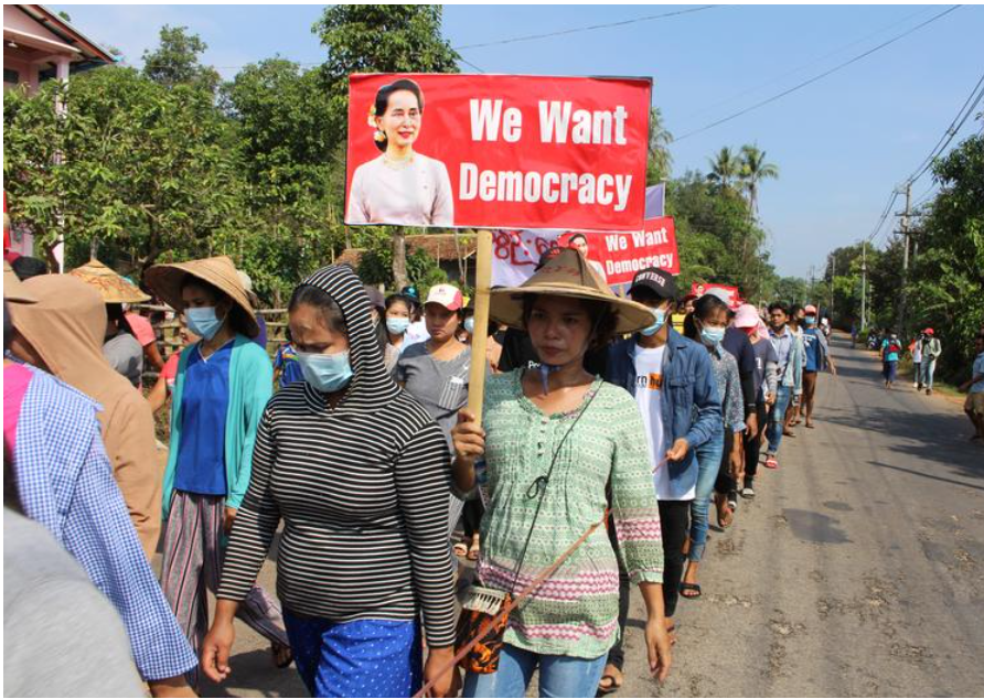  Myanmar protesters paint Yangon red, call for boycott of Water Festival